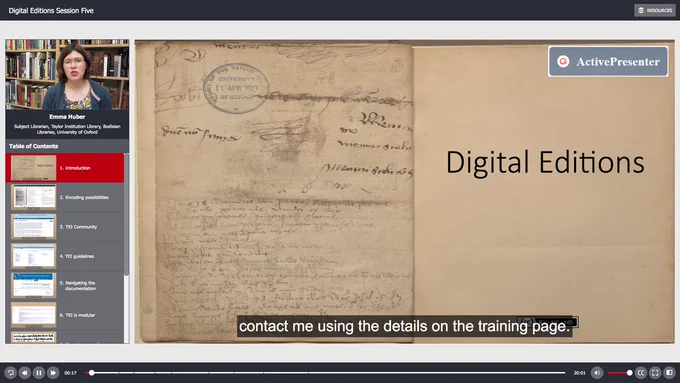 Screenshot of the online digital editions course which is free for anyone interested.