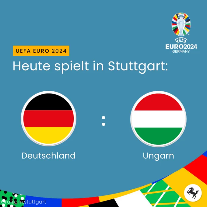 Die Fahnen von Deutschland und Ungarn. Text im Bild: Heute spielt in Stuttgart Deutschland gegen Ungarn