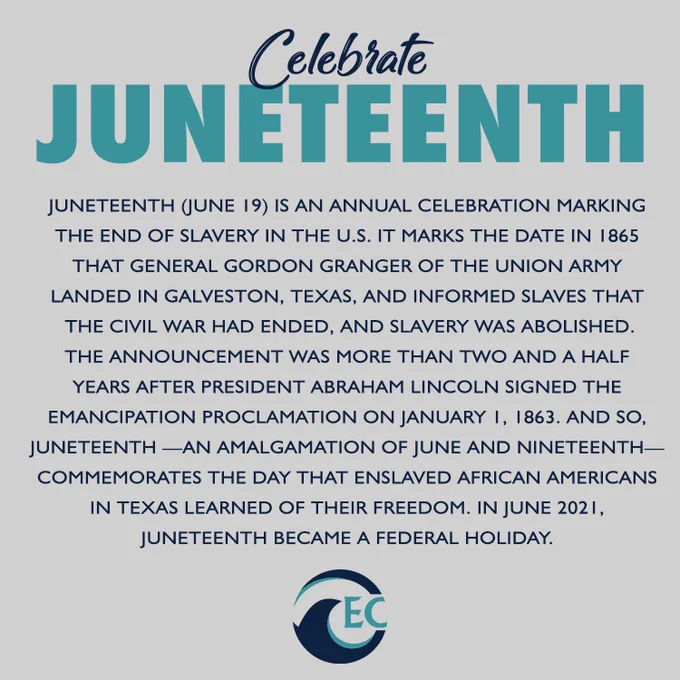 Eckerd Athletics wave logo Text: Celebrate Juneteenth with a description and background of the holiday 