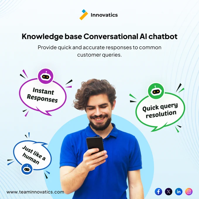 The knowledge base contains structured information about a company's products, services, and procedures, which the chatbot uses to provide quick and accurate responses to customer queries. This integration enables the chatbot to offer natural-sounding responses, ask for clarification if needed, and escalate queries to human support representatives when necessary.

Experience this technology with Innovatics. Visit teaminnovatics.com now..! 
