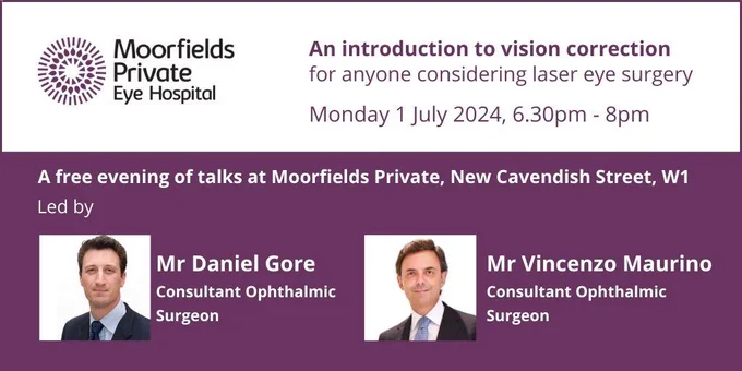 Image of a poster with pictures of the consultants leading the vision correction event at New Cavendish St.