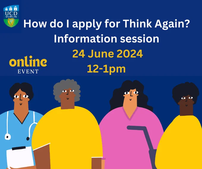 Poster for Think Again Scholarship information session delivered online on Monday 24 June 2024 at noon