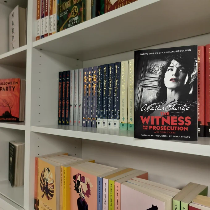 Bookcase full of books with Witness for the Prosecution on show