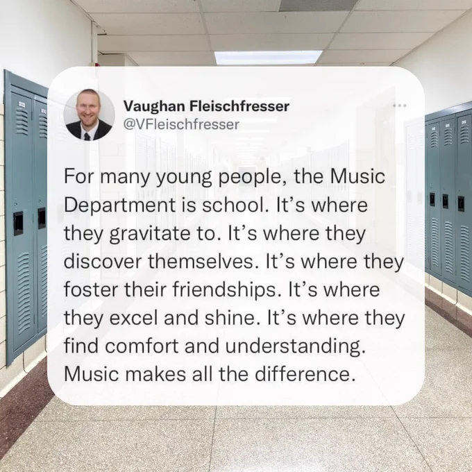 For many young people, the Music Department is school. It’s where they gravitate to. It’s where they discover themselves. It’s where they foster their friendships. It’s where they excel and shine. It’s where they find comfort and understanding. Music makes all the difference.