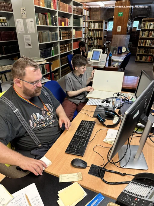 Two people working at a library desk