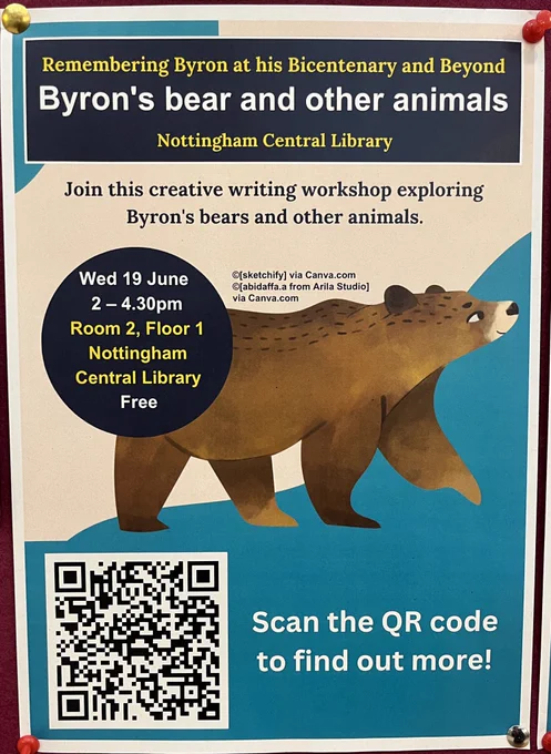 A sign advertising a creative workshop called ‘Byron’s bears and other animals’