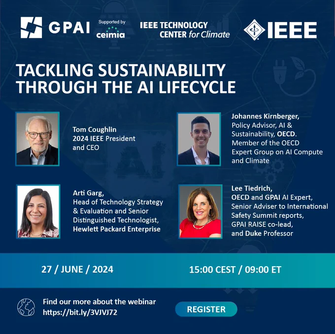 Tackling Sustainability Through the AI Lifecycle - IEEE Technology Climate Center (ITCC) webinar on June 27th