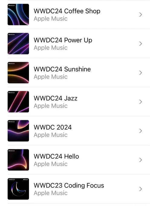 WWDC24 playlists: power up, sunshine, hello, jazz, etc.