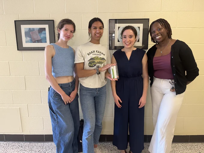 Lab members visiting the CPCC posing with the algae they purchased (Left to right: Sveta, Jess, Joey and Ijeoma).