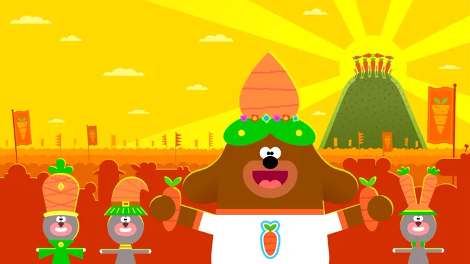 It's Sunset - Duggee and the Rabbits are celebrating at the Carrot Henge Festival