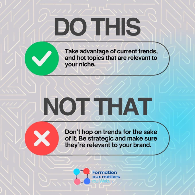 L'envie de suivre une actualité brûlante peut sembler irrésistible, car cela permet de profiter de l'attention déjà captée pour transmettre un message à un public. Avant de vous lancer, prenez le temps de lire et relire ce contenu. #DoThisNotThat #formationmetiersduweb #Buzz #Viral #socialmedia #content #NewsJacking #HotNews 