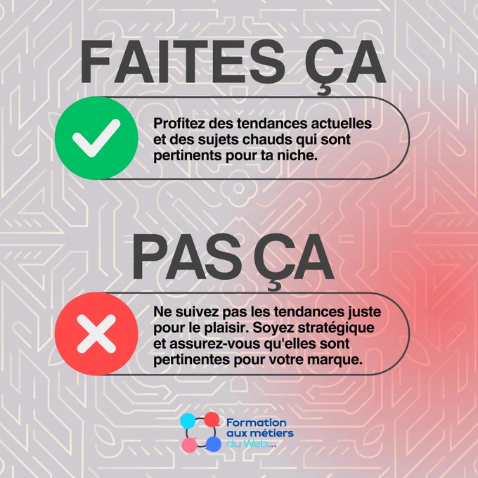 L'envie de suivre une actualité brûlante peut sembler irrésistible, car cela permet de profiter de l'attention déjà captée pour transmettre un message à un public. Avant de vous lancer, prenez le temps de lire et relire ce contenu. #DoThisNotThat #formationmetiersduweb #Buzz #Viral #socialmedia #content #NewsJacking #HotNews 