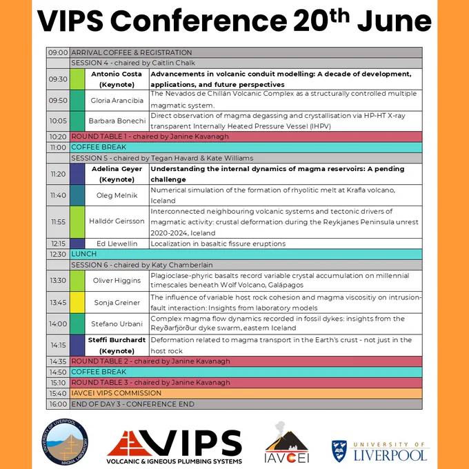 VIPS Conference schedule for 20th June including 3 talks sessions and 3 round table discussion sessions.