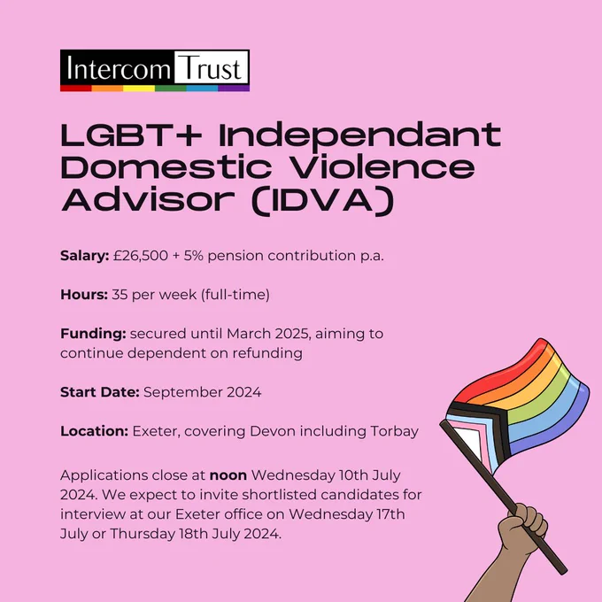 [ID: a page with a pink background. Text inn black font reads as captioned above. A graphic of a hand waving a Progress Pride Flag is in the bottom-right hand corner. The Intercom logo is in the top left-hand corner.]