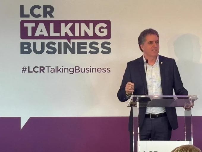 Mayor Steve Rotheram talking at LCR Talking Business event.