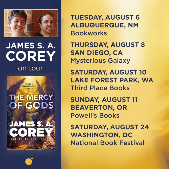 August 6: Bookworks (Albuquerque, NM)

August 8: Mysterious Galaxy (San Diego, CA)

August 10: Third Place Books (Lake Forest Park, WA)

August 11: Powell’s Books Cedar Hills Crossing (Beaverton, OR)

August 24: National Book Festival (Washington, DC)