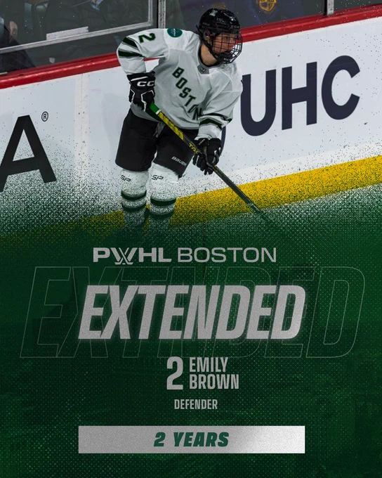 Graphic announcing a player extension:
 
Image cutout of Emily Brown in her white away uniform.
 
Text reads #2 Emily Brown, Defender - 2 years