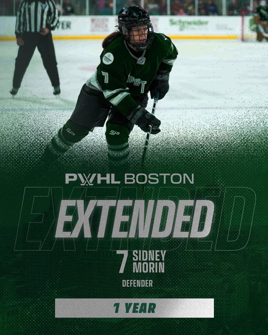 Graphic announcing a player extension:
 
Image cutout of Sidney Morin in her green home uniform.
 
Text reads #7 Sidney Morin, Defender - 1 year