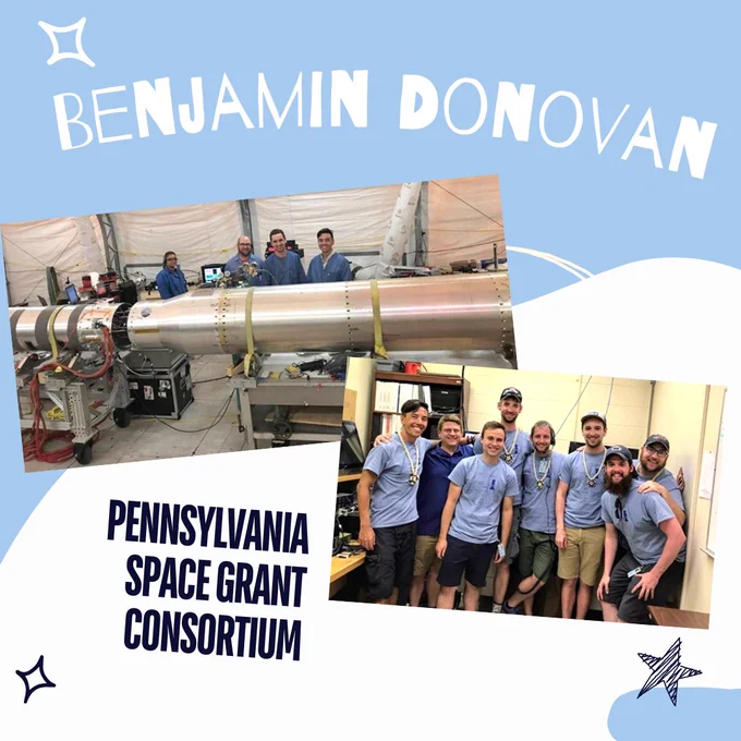 Image Description: 1) Ben with fellow researchers - A NASA engineer (left) and Penn State researchers (right) working on the WRXR payload prior to launch. Credit: NASA. 2) Penn State research team after the WRXR launch from Kwajalein Atoll. Credit: NASA