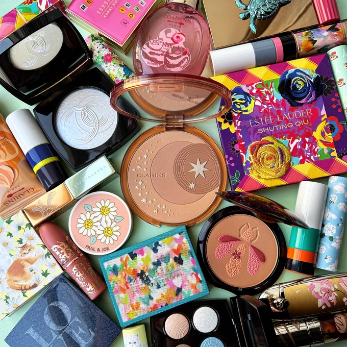 Assortment of colorful makeup items