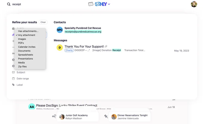 Search and filter by attachment
