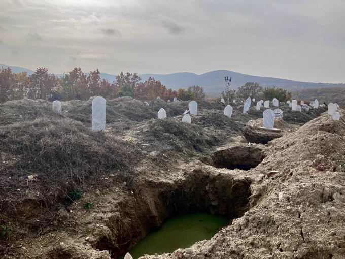 Cemetery of graves marking the final resting place of people who died making dangerous crossings into Europe