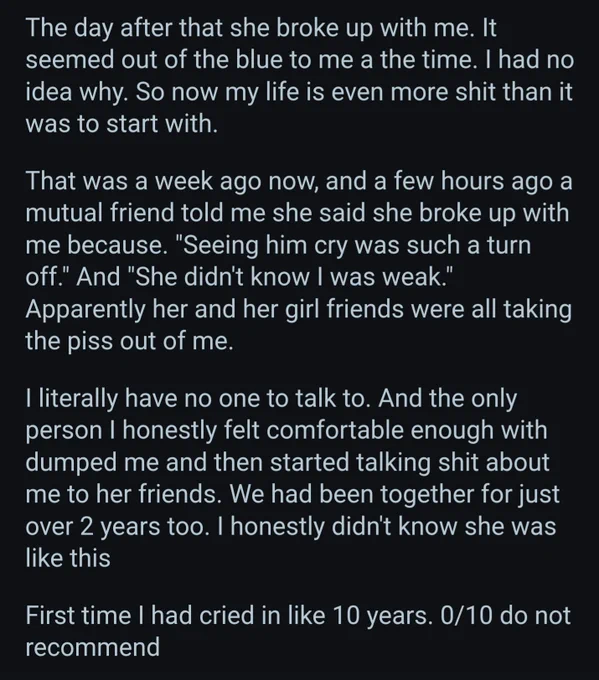Reddit screenshot part 2 - I opened up to my GF, she dumped m