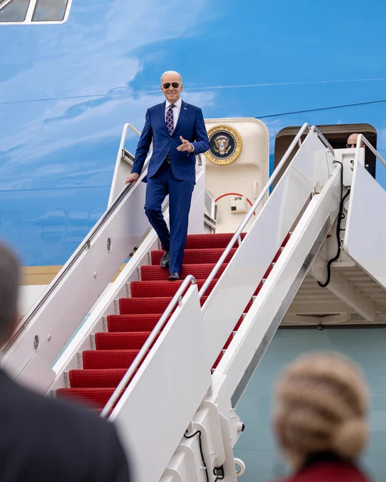 President Joe Biden disembarks Air Force One. 