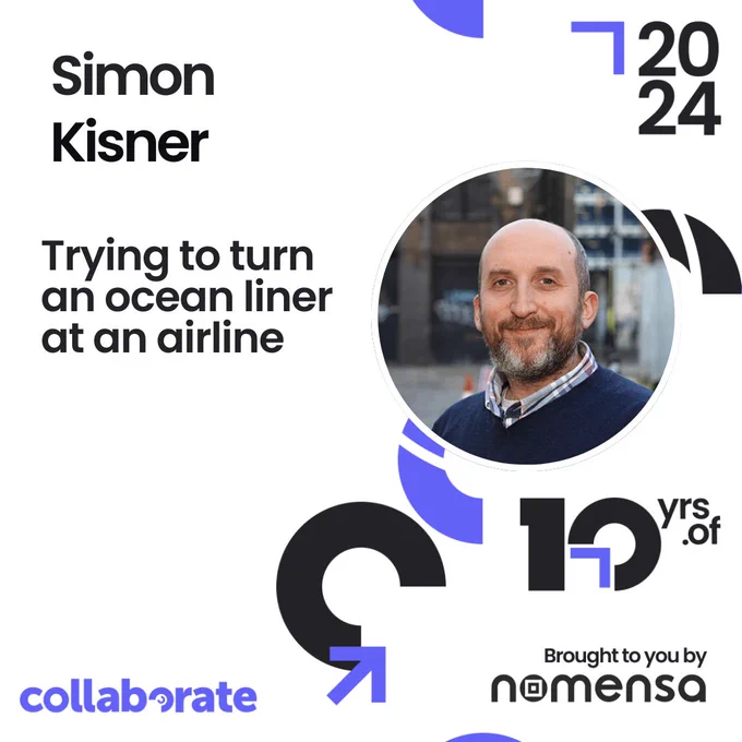 Image of Simon Kisner a presenter at Collaborate event with Simon's talk details with Collaborate branding