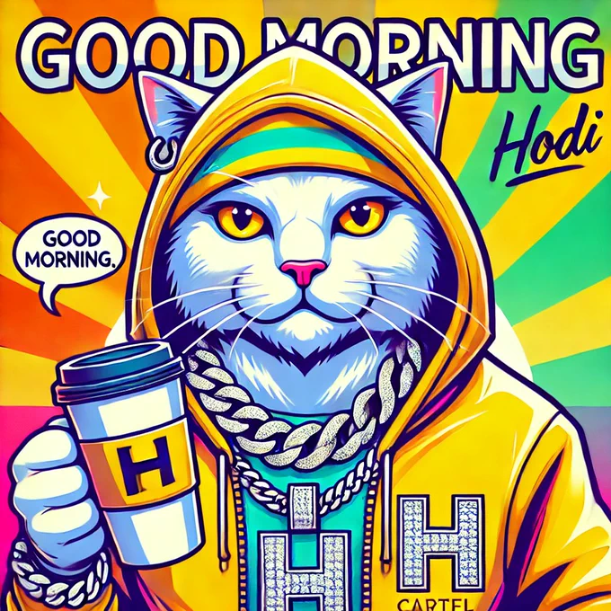$hodi images with a coffee , saying good morning to the followers 
