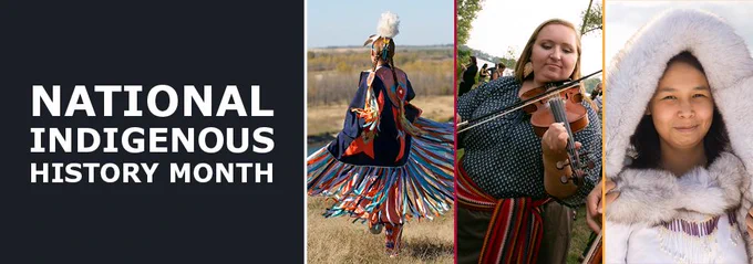 "National Indigenous History Month" with photos of 3 Indigenous people