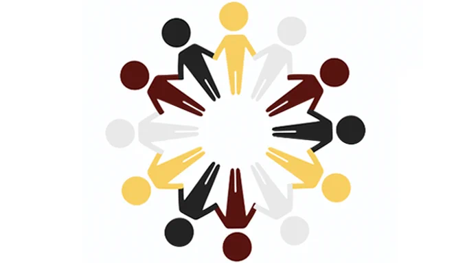 Combatting Racism Towards Indigenous Peoples Through the Inclusion of Indigenous Perspectives in the Classroom: Bachelor of Education Programs and Schools Working Together project graphic of diverse people holding hands in a circle.