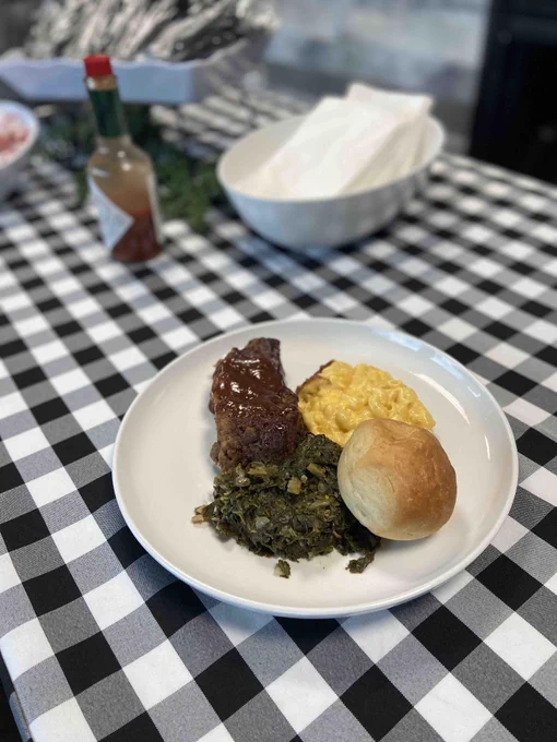 Meatloaf, mac & cheese, greens