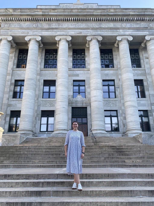 Inez on the steps of Harvard Medical School