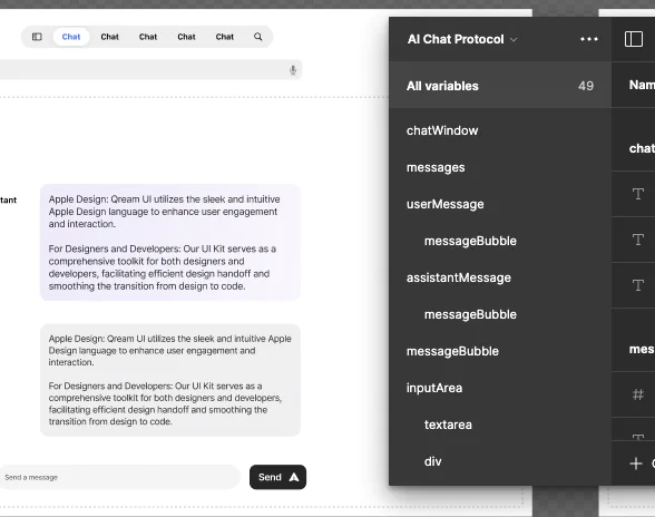 Sneak peak of the AI Chat Protocol in Figma built by Qredence FleetUI