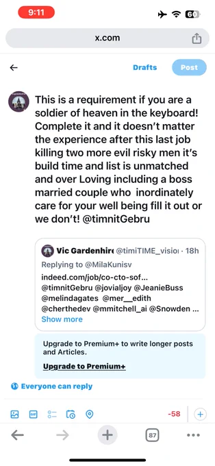 This is a requirement if you are a soldier of heaven in the keyboard! Complete it and it doesn’t matter the experience
 Loving boss-less married couple  inordinately care for your well being fill it out or we don’t! @timnitGebru 