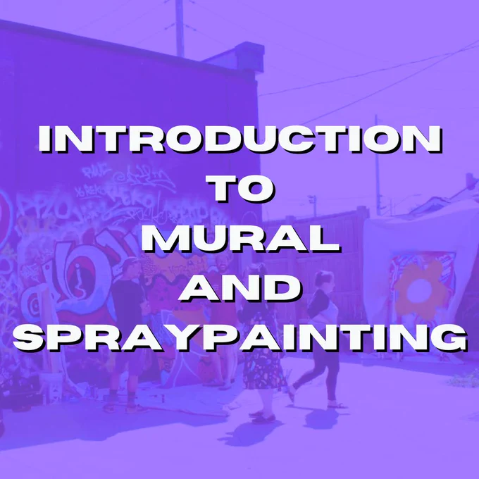 A photo of Clear Eyes Collective creating a mural in the courtyard at Hamilton Artists Inc.