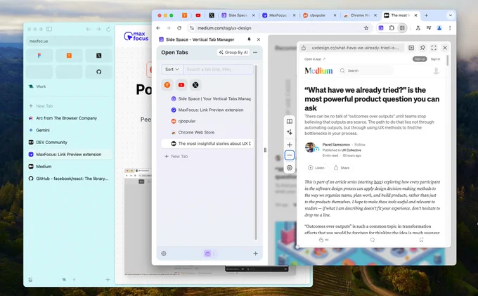 Side Space and MaxFocus: Link Preview extensions