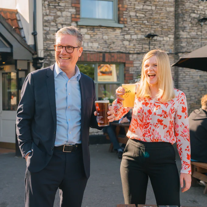 Keir Starmer and Claire Hazelgrove at a pub