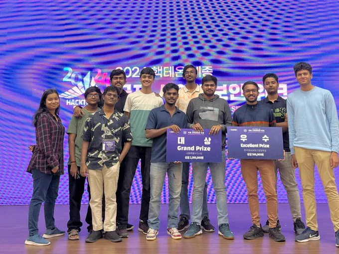 Amrita students Triumph at Hacktheon CTF in South Korea. 


Amritapuri campus' students Sidharth V, Nithin Chenthur, Jayanth Katragadda, Nandu S Pillai, Srijiith S, Alfin Joseph of CSE 3rd year, Sejal Koshta of 3rd year EAC, Mohith LS of BCA 3rd year and Suraj Kumar, Rohith G, Chandra B Nair, and Arun Krishnan of 2nd year CSE clinched the prestigious Hacktheon CTF Competition held in Sejong, South Korea on June 19th. 


The team emerged victorious, securing the Grand Prize of ₩2,000,000 along with an additional Excellent Prize of ₩500,000, totaling ₩2.5 million Korean Won. 


The students are part of Team bi0s , a cyber-security enthusiast club and research group based at our Amritapuri campus. At the event hosted by Sejong International University in collaboration with the Korea Institute of Information Security and Cryptology, team bi0s stood out as the sole representatives from India at the offline finals on June 20th. 


Read: https://www.amrita.edu/news/team-bi0s-from-amrita-vishw