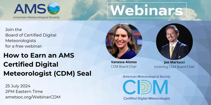 Graphic for the AMS webinar: How to Earn an AMS Certified Digital Meteorologist (CDM) Seal.