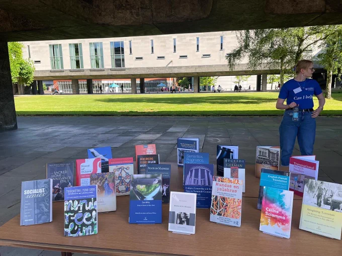 A bookstand at our Open Day featuring books written or edited by Faculty members