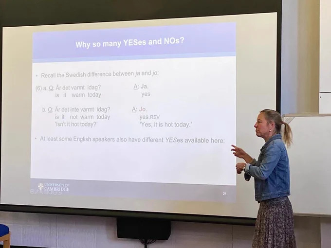 Dr Theresa Biberauer delivers a taster lecture on linguistics