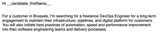 Picture of a failed mail merge message where the candidate name was not filled out.