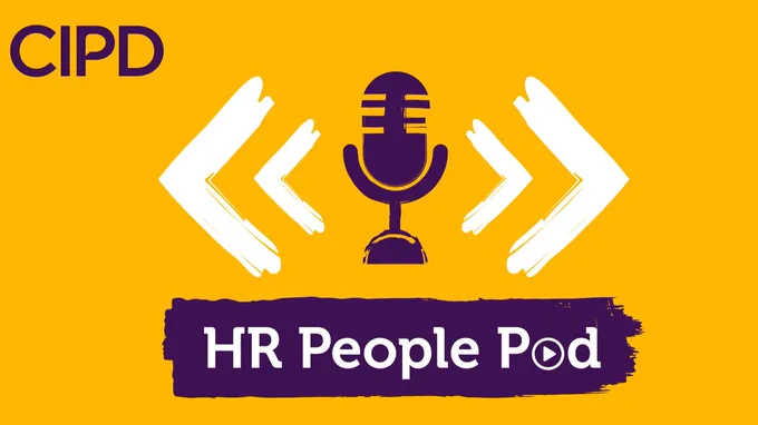 a yellow background and a microphone for the hr people pod