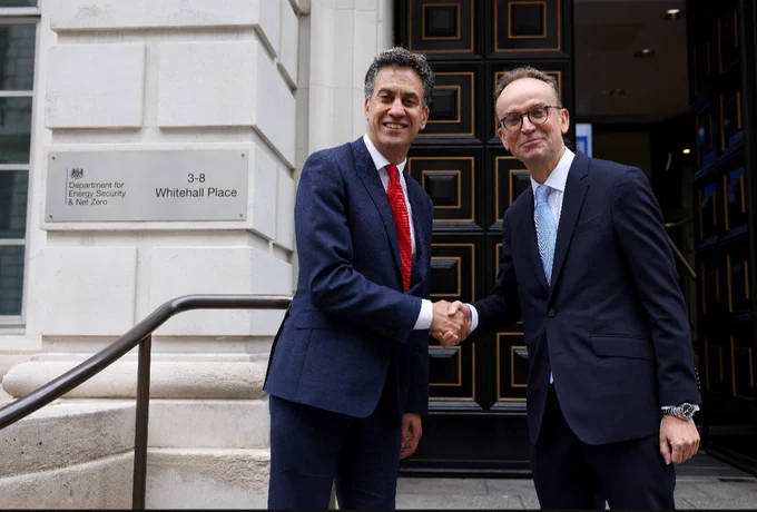 Ed Miliband, Secretary of State for Energy Security and Net Zero, arriving at the Department of Energy Security and Net Zero.