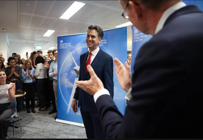Ed Miliband, Secretary of State for Energy Security and Net Zero, greeting staff at the Department of Energy Security and Net Zero.
