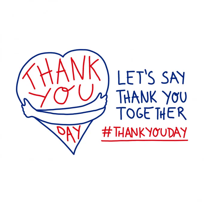 A hand-drawn image featuring a heart shape with the words "THANK YOU DAY" in red alongside text that reads "Let's say thank you together," and the hashtag "#THANKYOUDAY" below, all set against a plain white background.