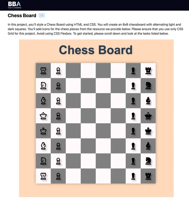 Chess Board Project Page at BigBinary Academy