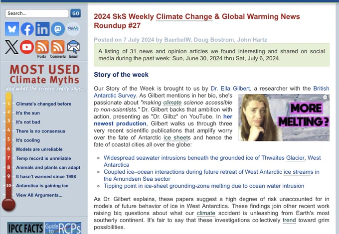 Screenshot of the top of the 2024 SkS Weekly Climate Change & Global Warming News Roundup #27